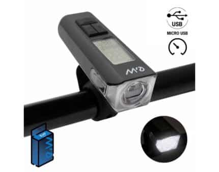 Luz led frontal recargable EWL011 con display de velocidad,temperatura,hora y Km
