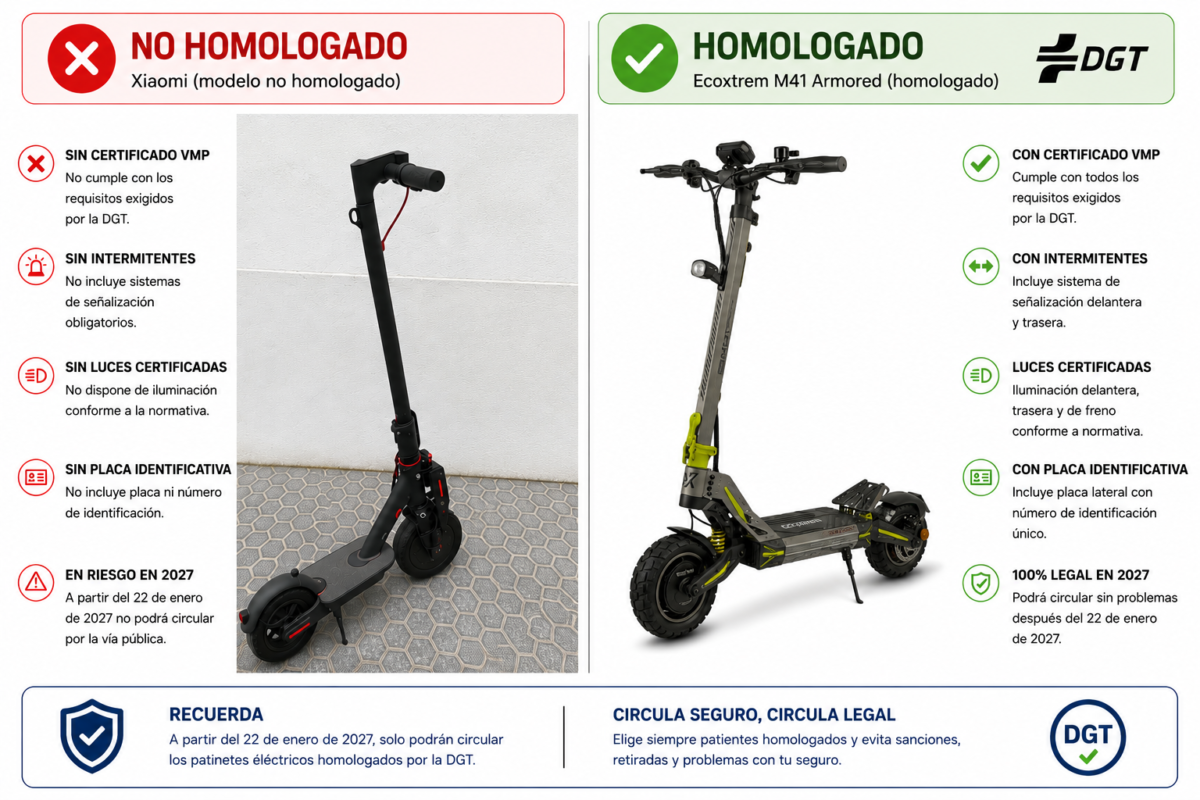 Comparativa entre un patinete eléctrico homologado por la DGT y otro sin homologación