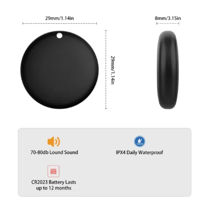 Medidas y características del localizador Android Smart Tag 29 mm IPX4