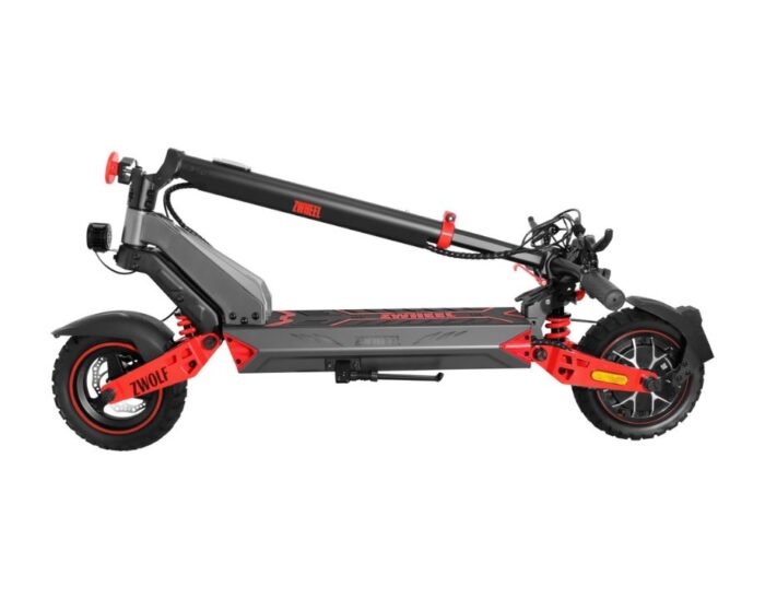 Patinete eléctrico plegado mostrando su tamaño para transporte y almacenamiento