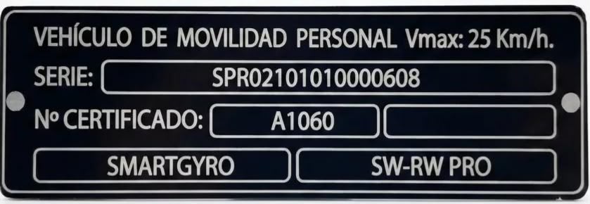 Placa de marcaje de patinete eléctrico homologado por la DGT