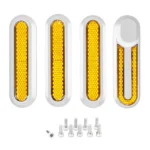 Juego de cuatro catadióptricos Xiaomi Mi3 Lite con carcasa blanca, reflectores naranjas y tornillos de fijación.