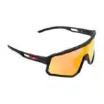 Gafas deportivas polarizadas URHO con lente naranja espejo y montura negra vistas de perfil